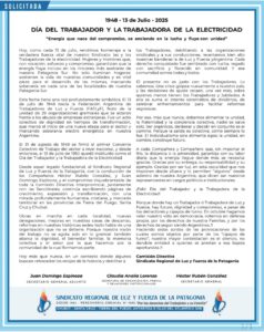 Día del Trabajador y la Trabajadora de la Electricidad